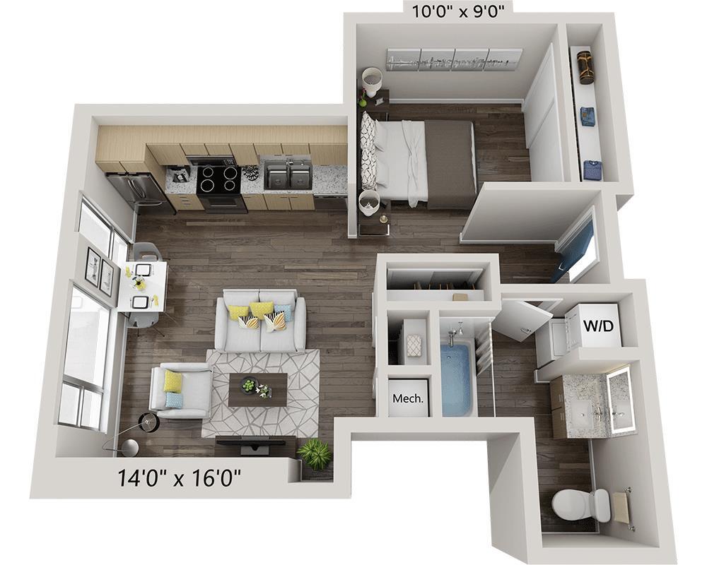 Floor Plan - One Bedroom A1B