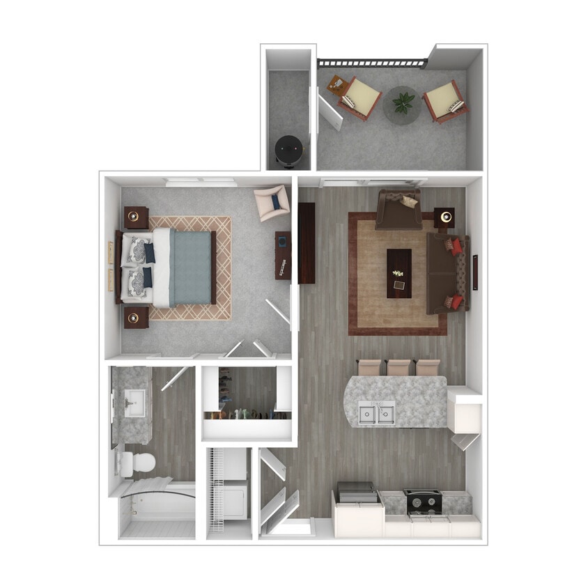 Floor Plan - 1 Bed 1 Bath 727 SF (608 Net)