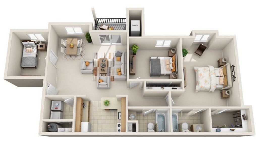 Floor Plan - 3 Bed 2 Bath | Upgraded