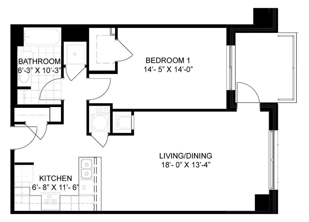 Floor Plan - 1 Bed/1 Bath-A06