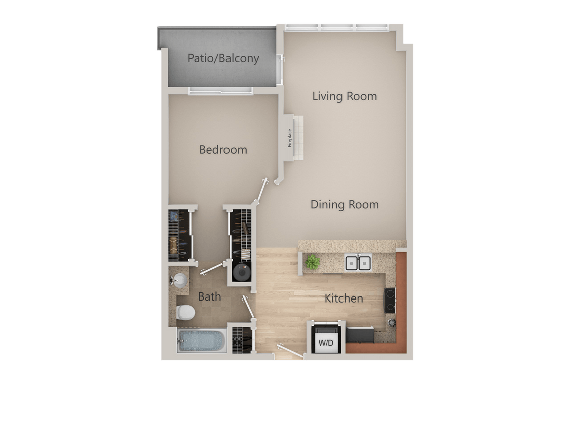 Floor Plan - 1x1 with Den-Burnett