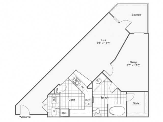 Floor Plan - 1 Bed 1 Bath Washer Dryer K