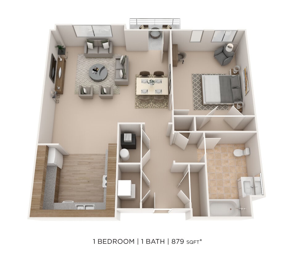 Floor Plan - One Bedroom- 879 sqft