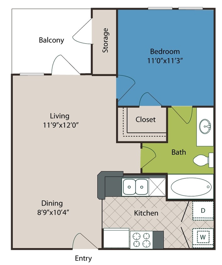 A1 Floor Plan- 1 Bedroom 1 Bathroom - 1 bedroom 1 bathroom 589 sq ft