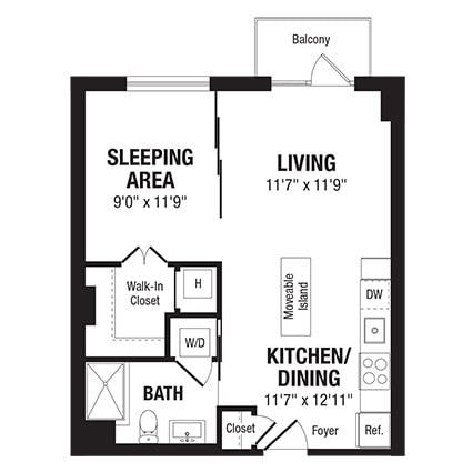 Floor Plan - 1 Bed/1 Bath-A3b