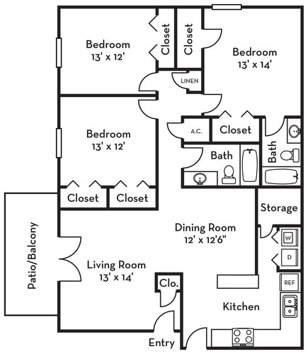 3BR/2BA - 3 Bed | 2 Bath - C2A