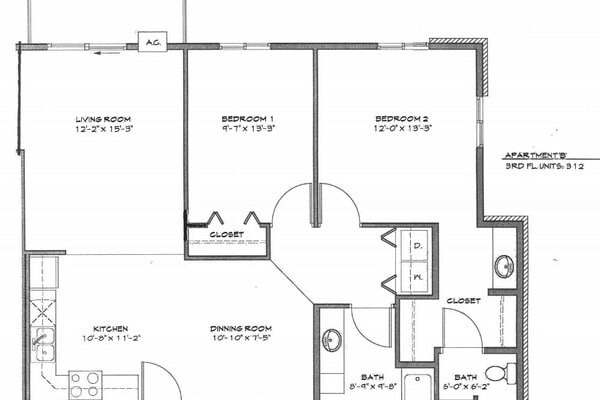 Floor Plan - Country Meadows 1 - 2 Bed - 2 Bath