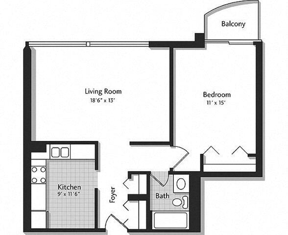 Floor Plan - 1K w/ Balcony