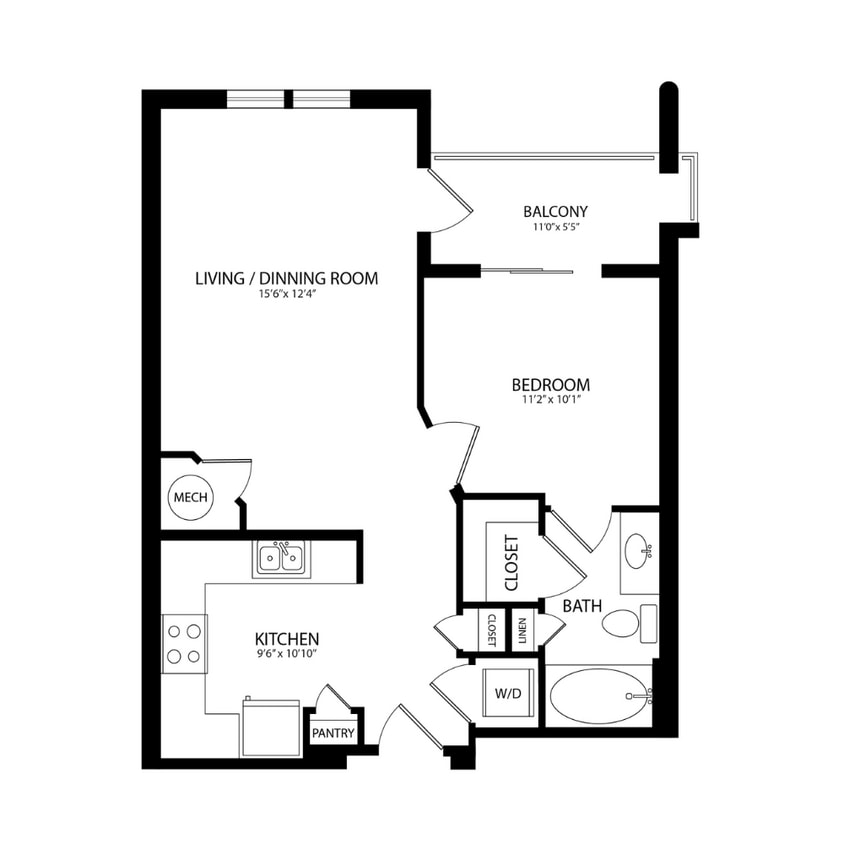 Floor Plan - 1 Bedroom, 1 Bath 667 SF A15C