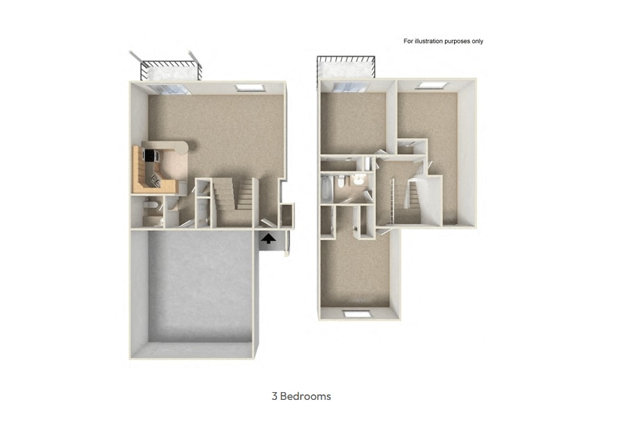 Floor Plan - 3 Bed 1.5 Bath Woods Townhome (C4)