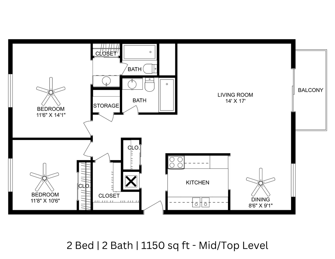 Floor Plan - 2 Bed - 2 Bath