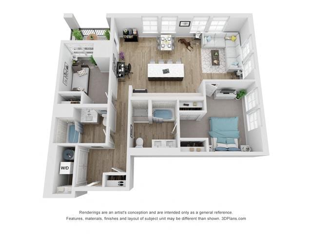 Floor Plan - 2 Bedroom 2 Bath 1278 Sq. ft.