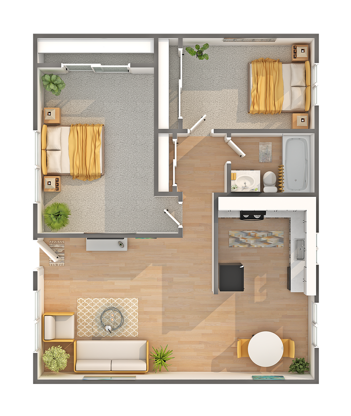 Courtyard | 2-Bedroom Floorplan - Courtyard