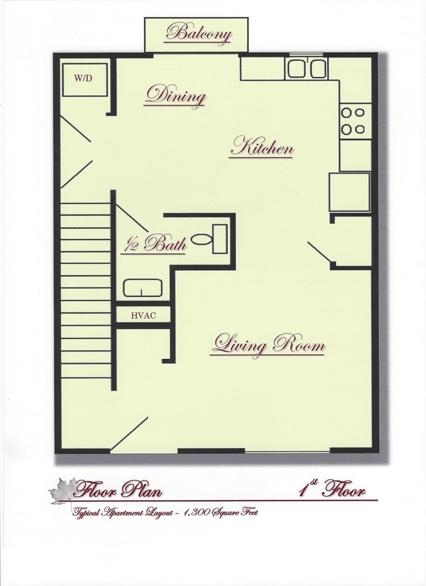 2 Bedroom, 2.5 Bath Floor Plan 1st - 2 bedroom TH
