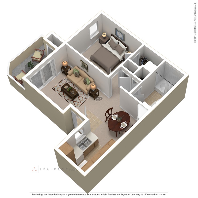 Floor Plan - 1 Bed 1 Bath (A)