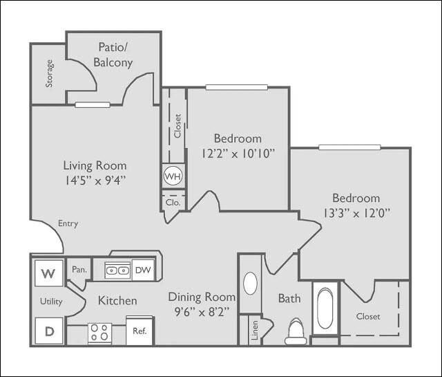 Floor Plan - B1U | 2 Bed, 1 Bath