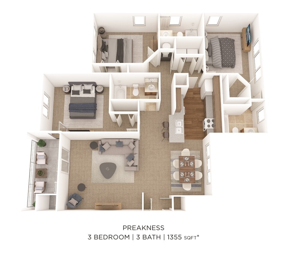 Floor Plan - Three Bedroom 3 Bath