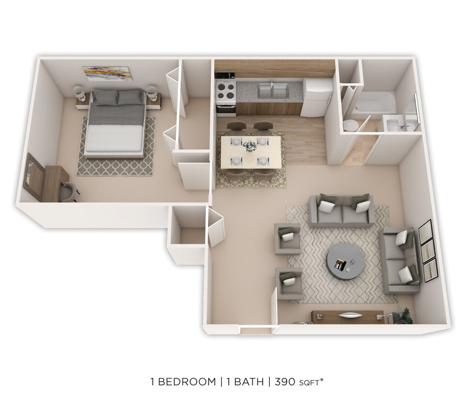 Floor Plan - One Bedroom- 390 sqft