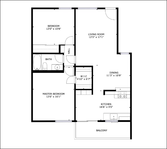 2BR, 1BA - 920SF - Floorplan - 2 Bedroom, 1 Bathroom