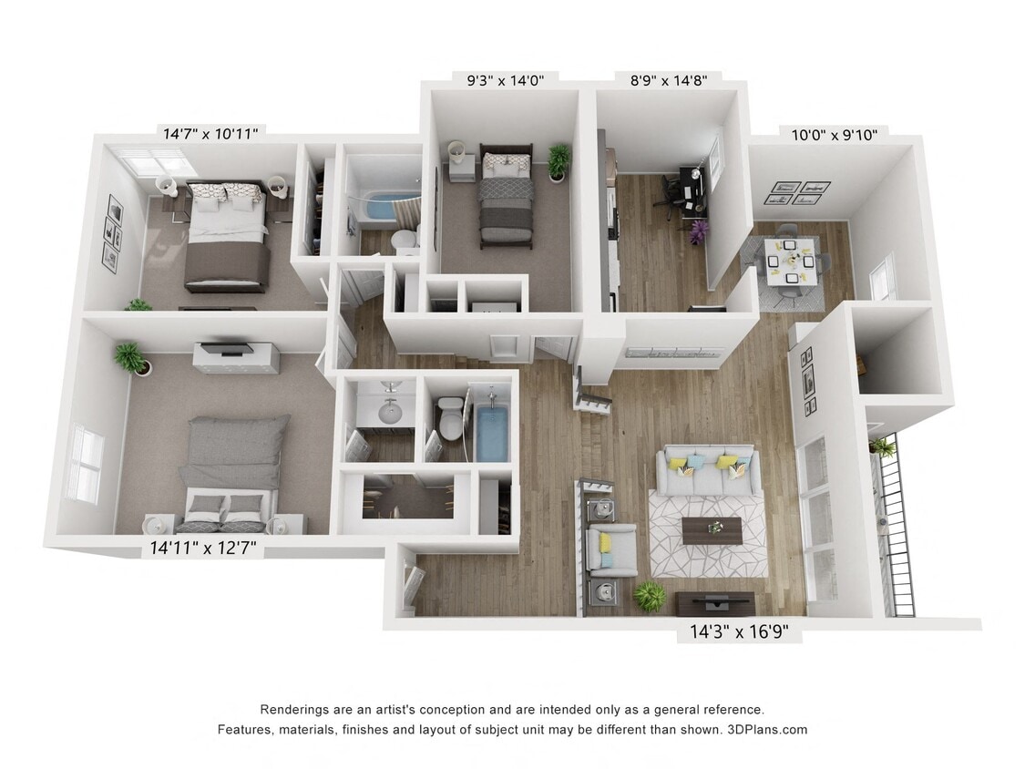 Floor Plan - C - 3BR 2BA (1300sf)