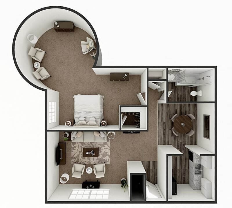 Floor Plan - 1 Bed 1 Bath F