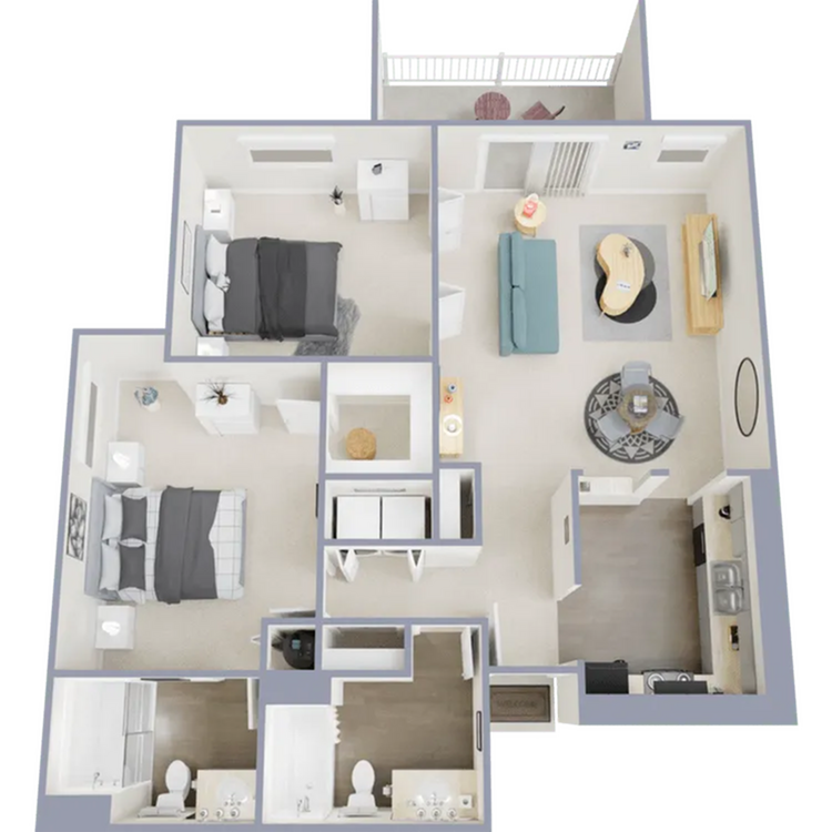 Two bedroom, two bath, 985 square foot apartment - Bluet