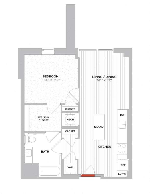 Floor Plan - 1 Bed/1 Bath-A03 Type A West