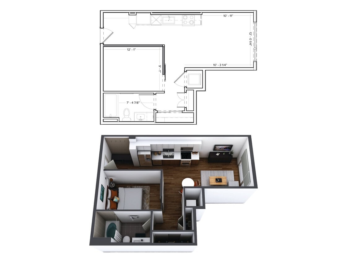 Floor Plan - Urban 1 Bedroom U2
