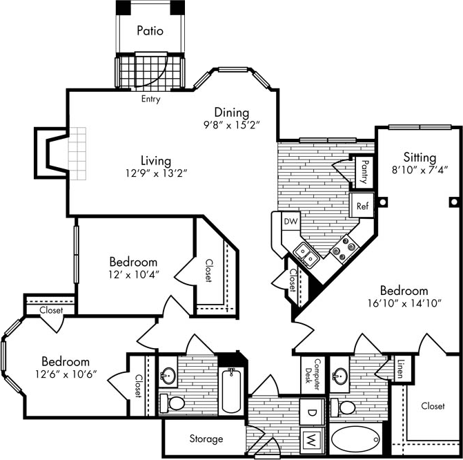 Floor Plan - Three Bedroom  Two Bath