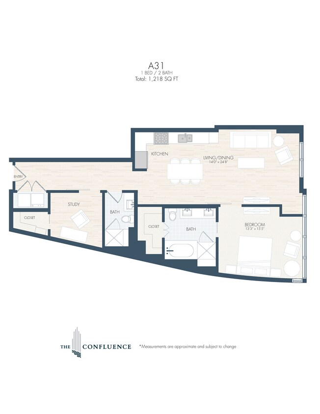 Floor Plan - A31 | Tower 1 Bedroom/Study