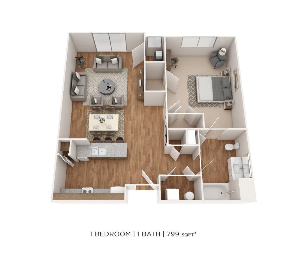 Floor Plan - One Bedroom- 799 sqft
