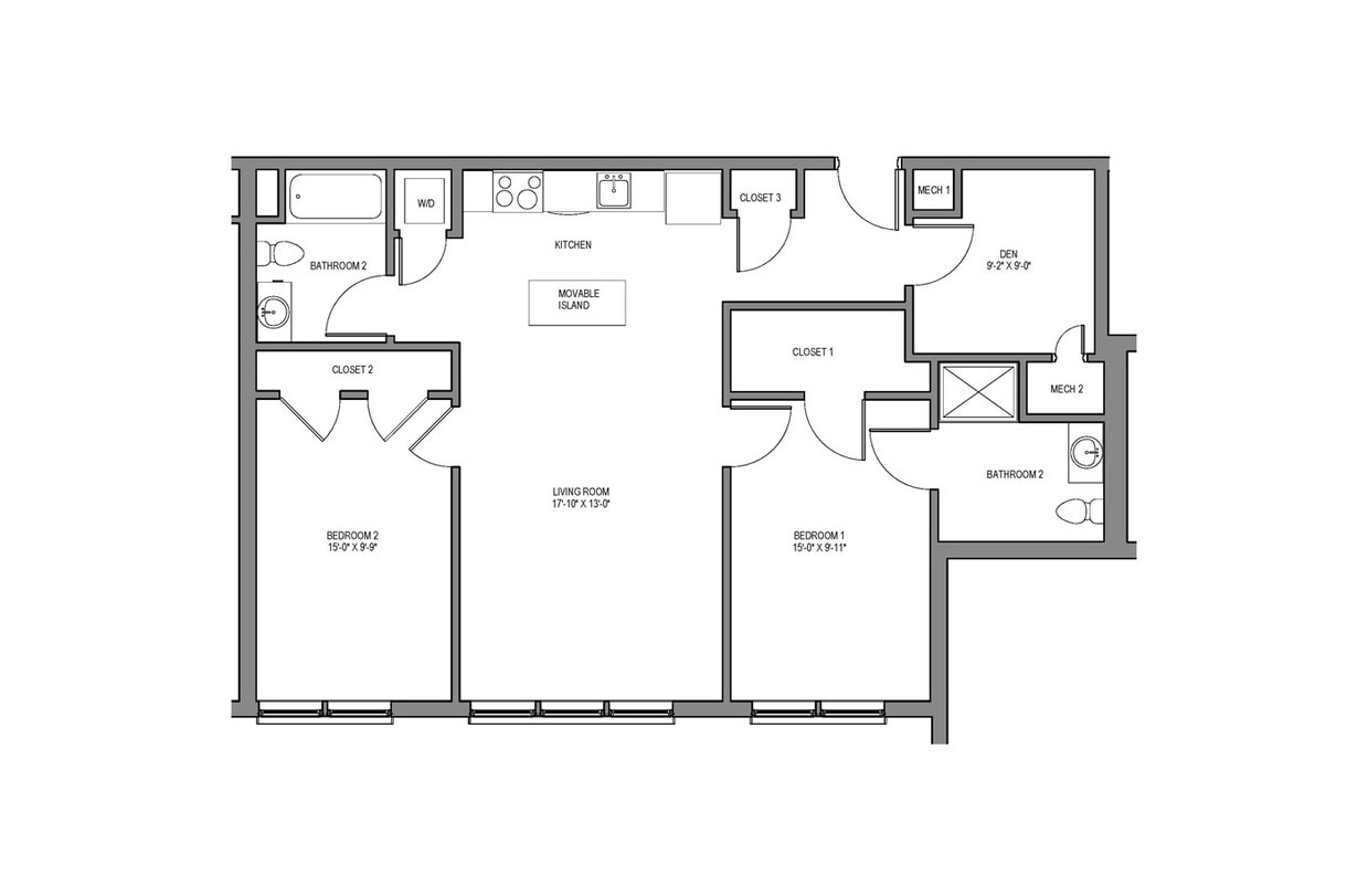 Floor Plan - Two Bedroom Two Bath with Den