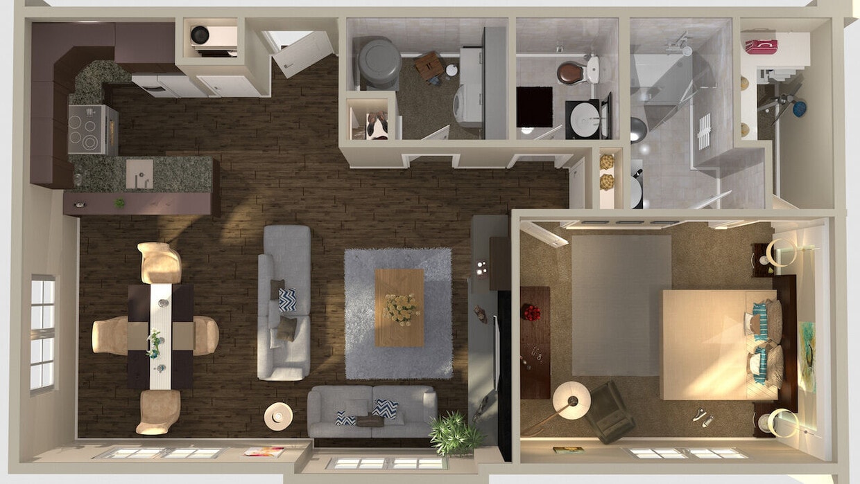 Floor Plan - Shoppes - 1 bed, 1.5 bath - 886 Square Feet