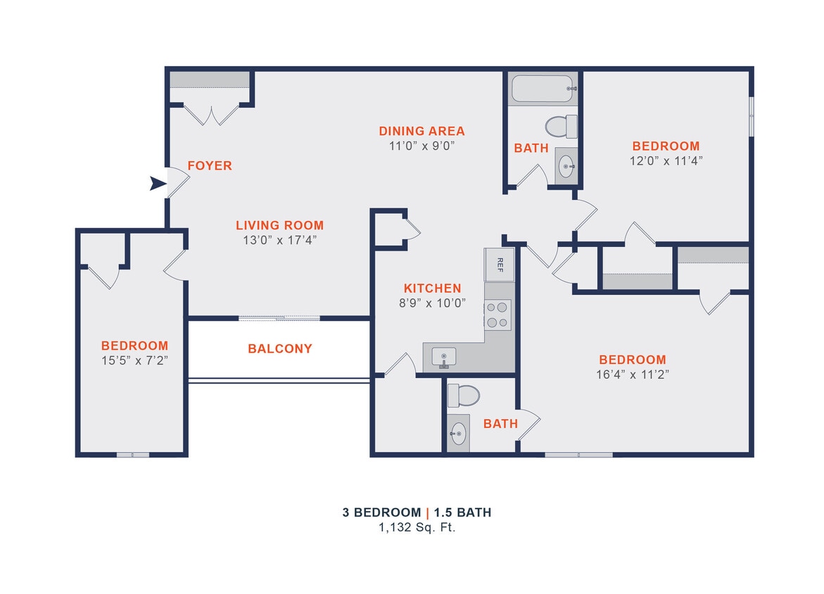 Floor Plan - 3 Bed | 1.5 Bath