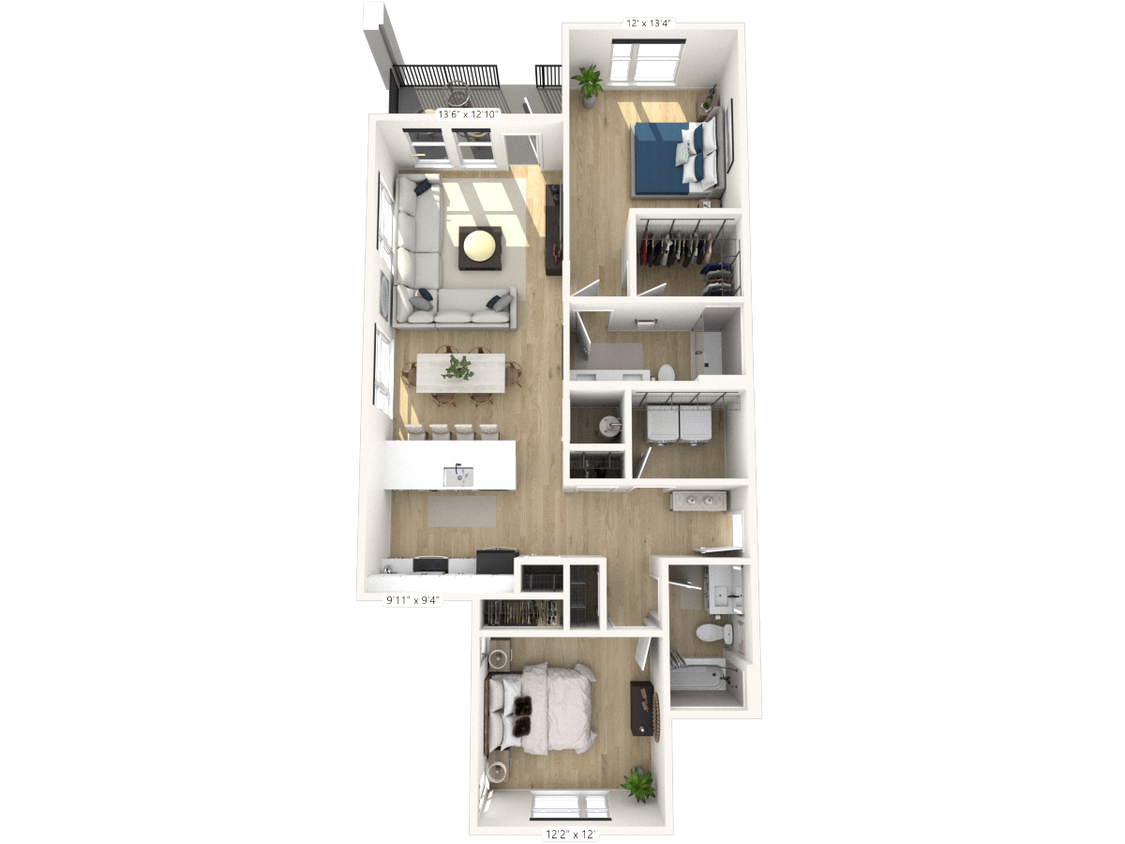 Floor Plan - D11 - 2 Bedroom 2 Bathroom