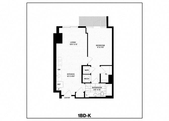Floor Plan - 1 Bed/1 Bath-K
