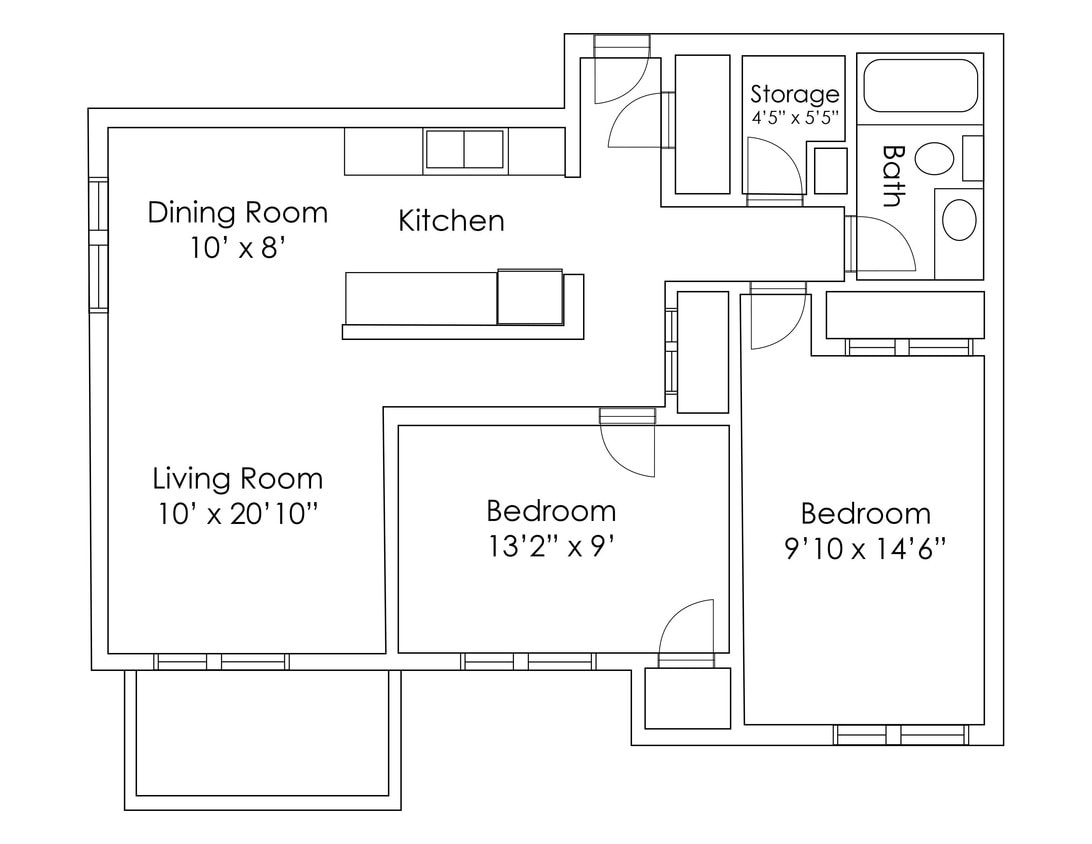Floor Plan - 2 Bedroom 1 Bathroom B