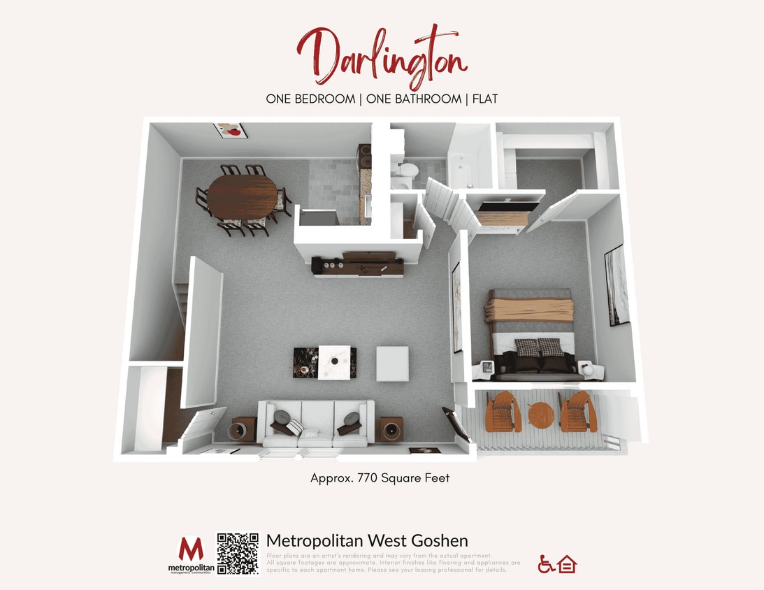 Floor Plan - Darlington | 1 Bedroom, 1 Bath Flat