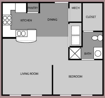 Suite H | 1 Bed 1 Bath | 588 sqft - SUITE H