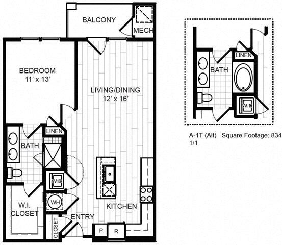 Floor Plan - 1 Bed, 1 Bath - A1x