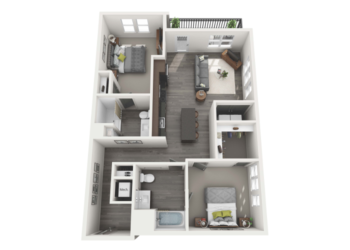 Floor Plan - 2 Bedroom 2 Bath - 1097 sq. ft.