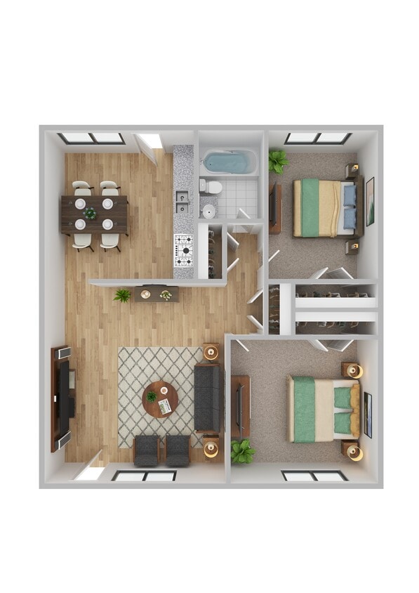 Floor Plan - Two Bed, One Bath Large