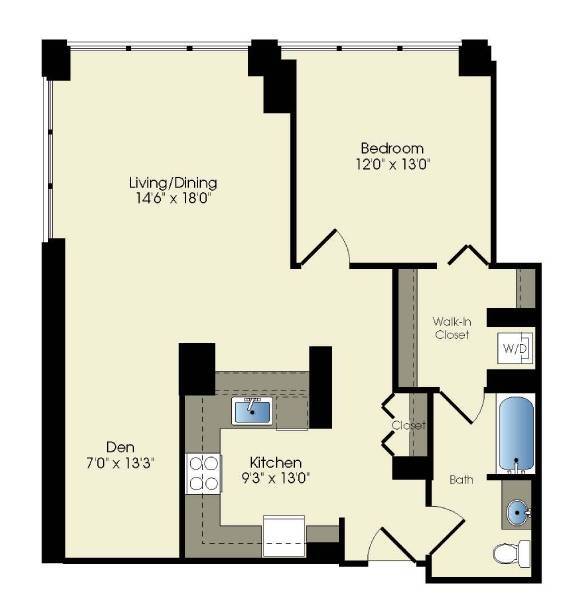 Floor Plan - 1 + den / 1 bath (T01)