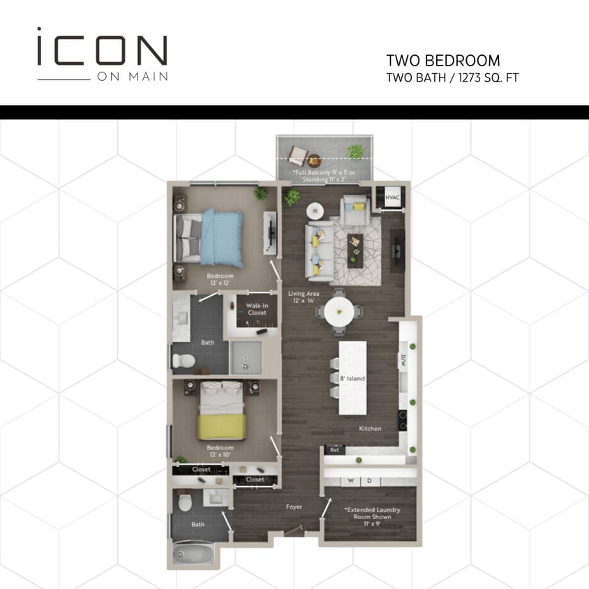 Floor Plan - 2 Bed | 2 Bath - Furnished