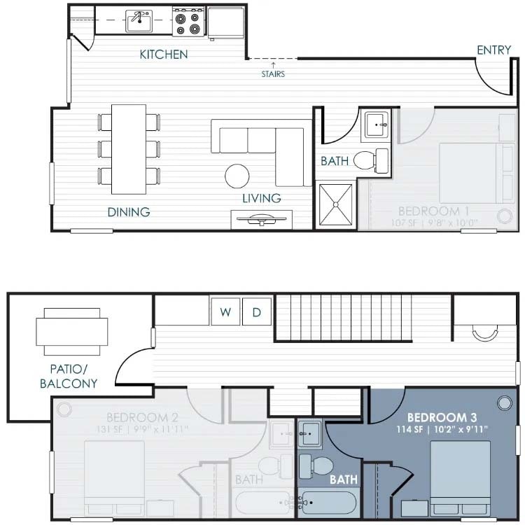 Floor Plan - 3-Bedroom CoLiving Rowhome: Bedroom 3 & Private...