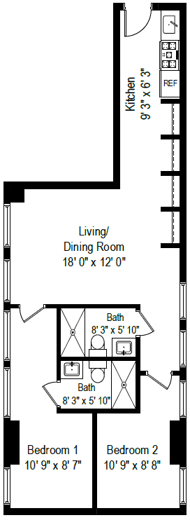 Floor Plan - 2 Bed, 2 Bath - Style G