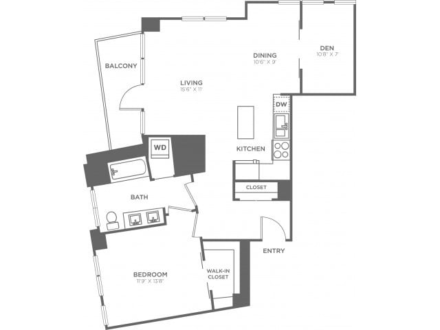 One Bedroom One Bath w/Den (930 SF) - One Bedroom One Bath w/Den (930 SF)