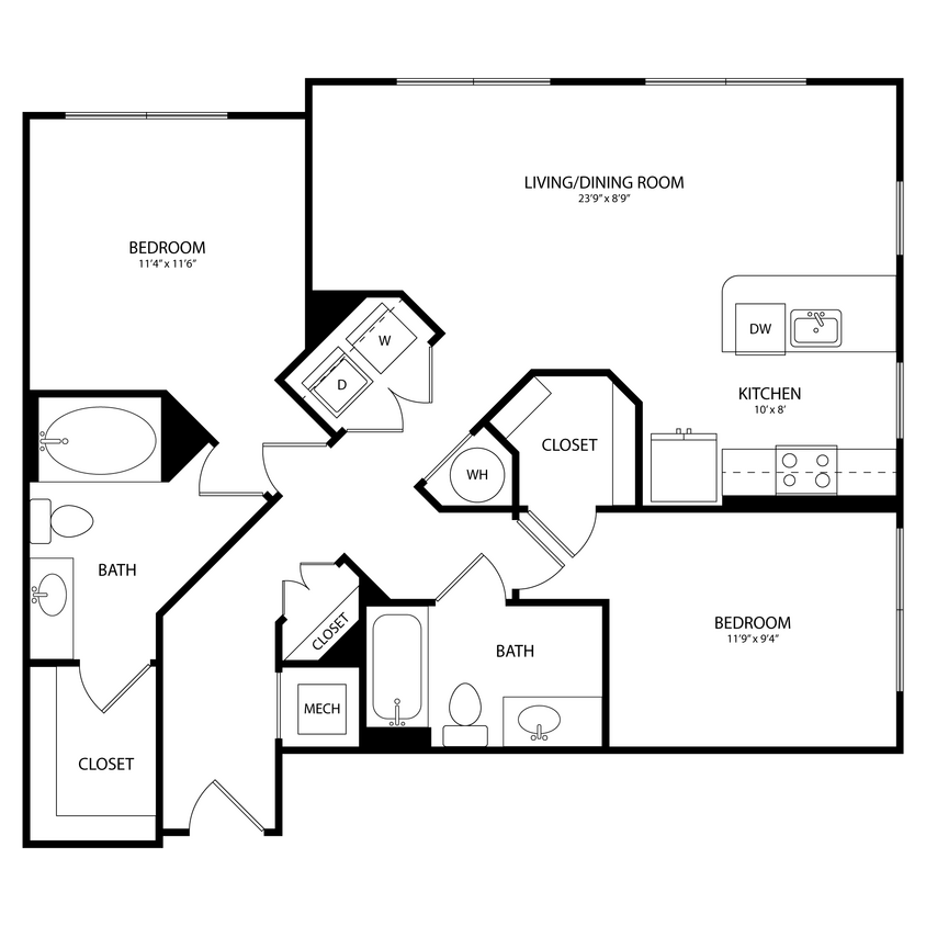 Floor Plan - 2 Bedroom, 2 Bath 1038 SF C9