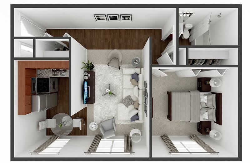Floor Plan - Square Shape 1 Bedroom 1 Bath 700 sq ft