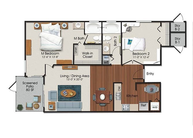 Floor Plan - Two Bed Two Bath - B1